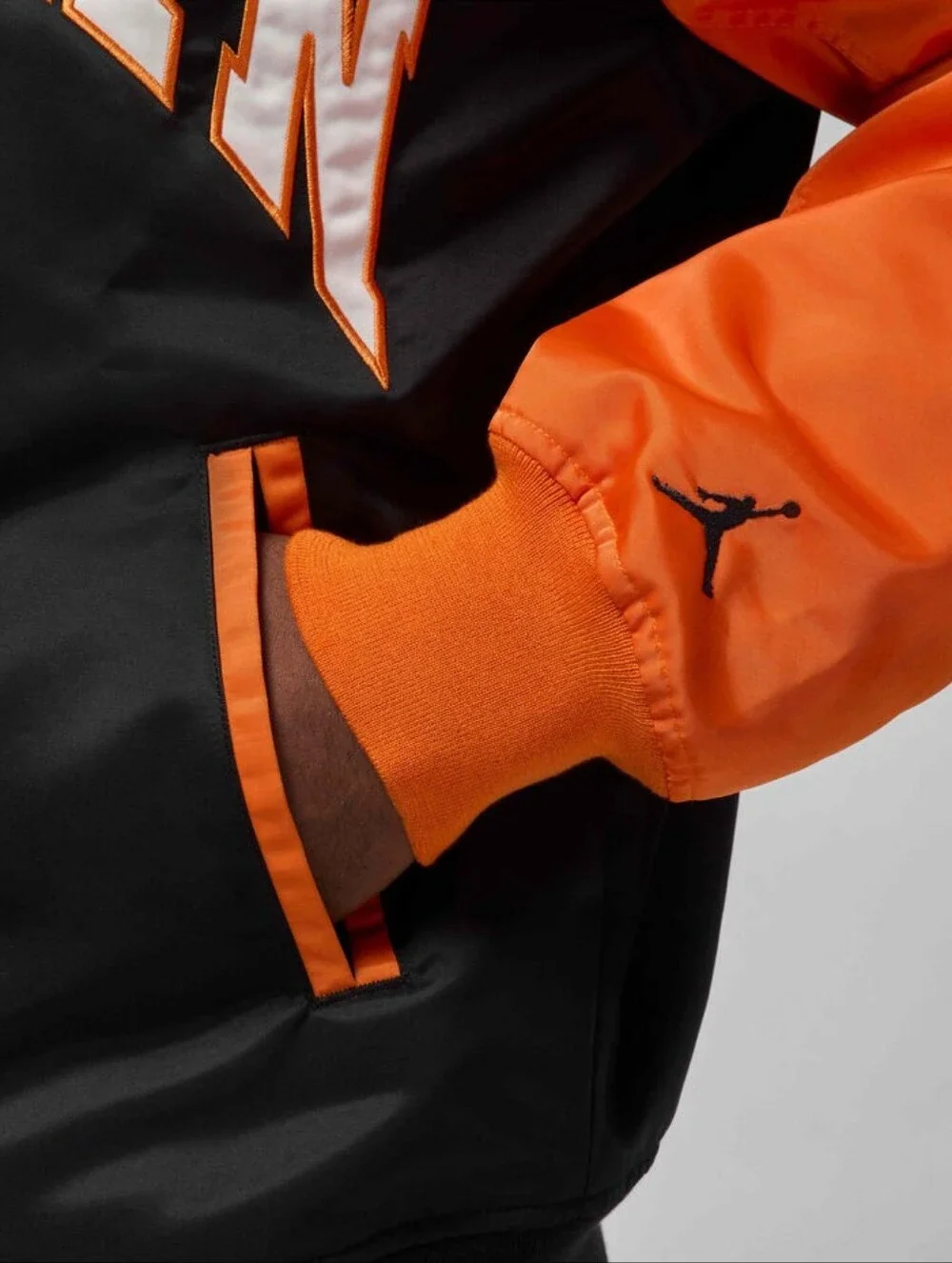 Jordan Black and Orange Satin Varsity Jacket